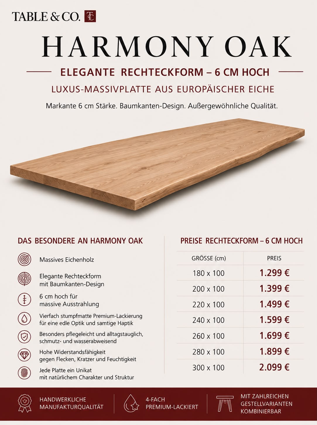Esstisch Eiche Harmony Oak Baumkante Design 300x100x78 (h) cm