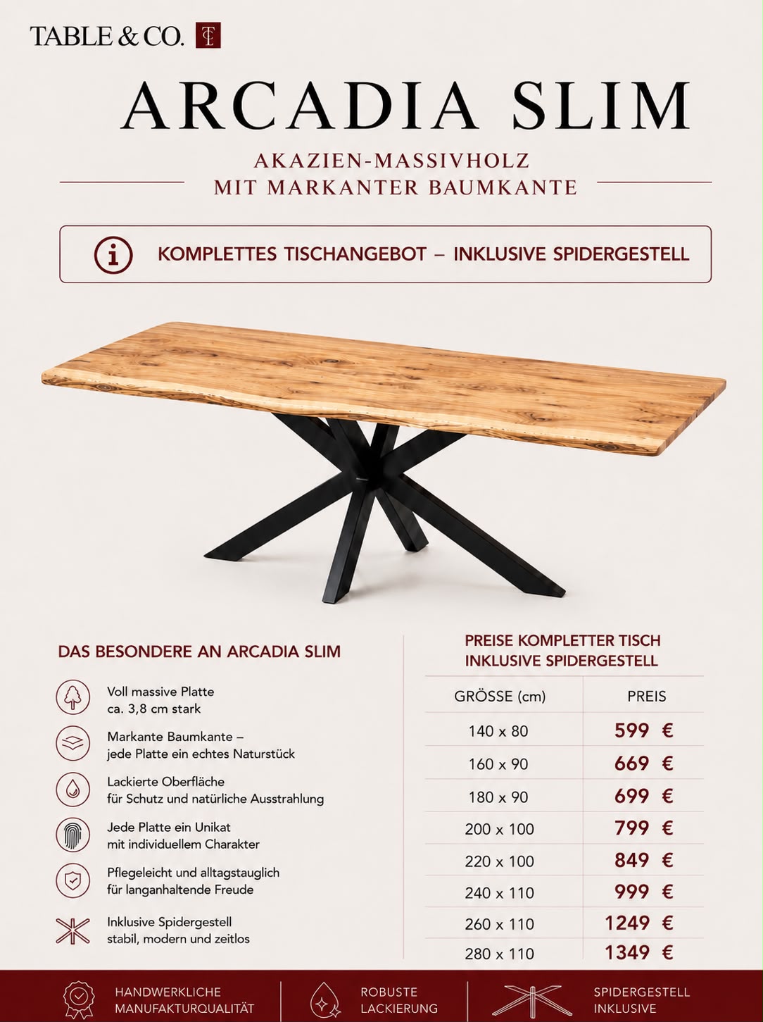 Esstisch Arcadia Slim 38mm 280x110x78 (h) cm